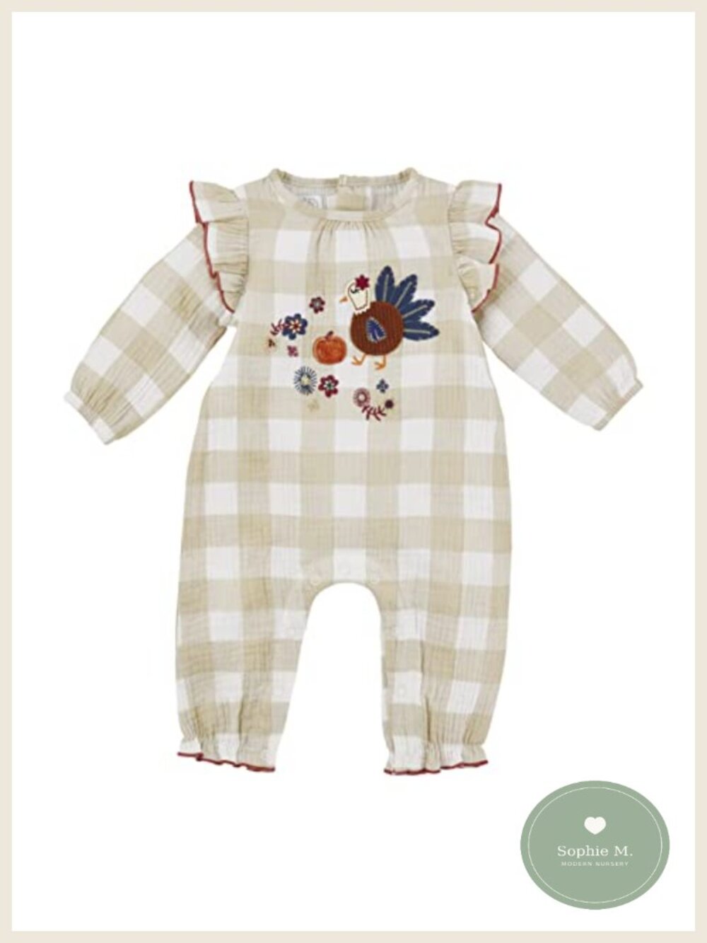 Girls Thanksgiving Turkey Bodysuit Cotton Gauze Flutter Sleeve 3-6 Months